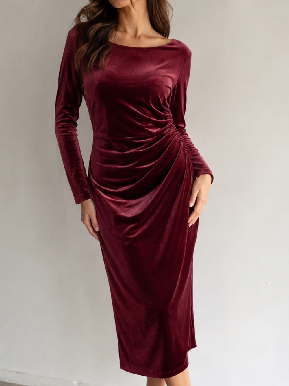 Banana Republic Factory Burgundy Velvet Ruched Midi Dress XL NWT Party